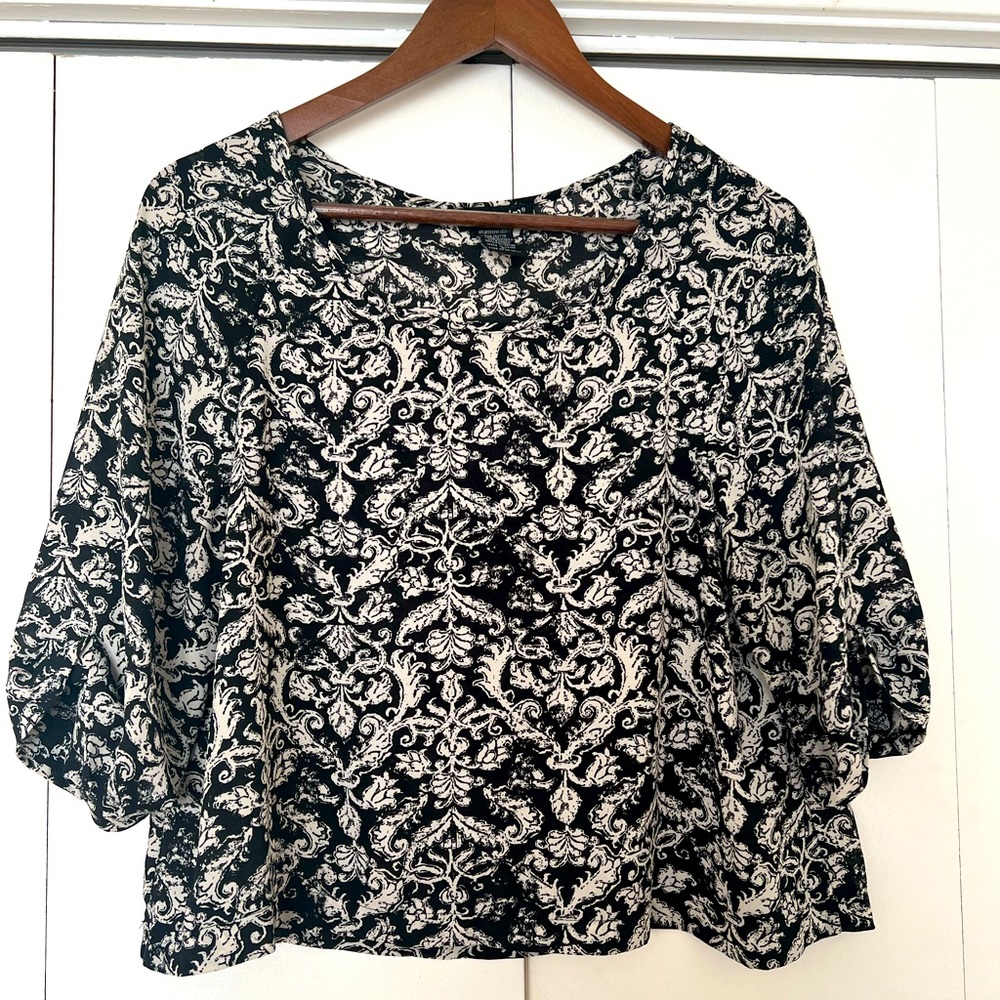 Elegant Black and White Damask Blouse